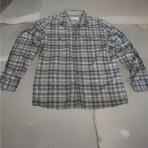Cabela's Mens Large Flannel Long Sleeve Heavyweight Gray Plaid Button Up Shirt